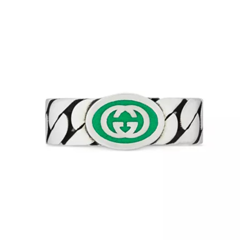 Gucci Sterling Silver Interlocking Curb Chain Ring 701612 Ag 925